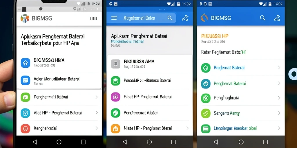 Tampilan antarmuka aplikasi Penghemat Baterai BIGMSG yang intuitif dan mudah digunakan.