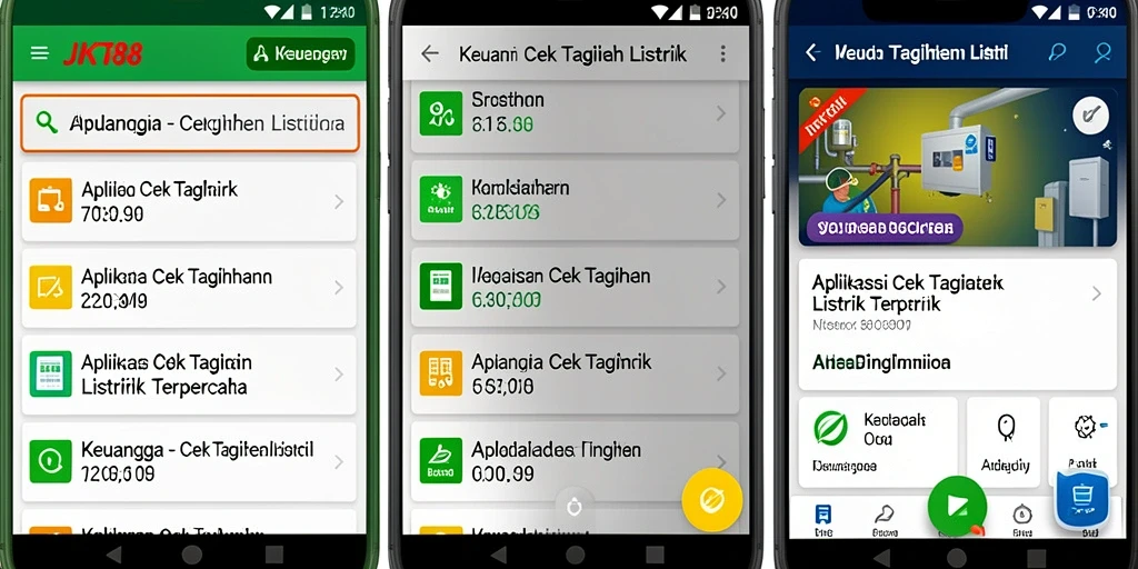 Screenshot aplikasi JKT88 menunjukkan fitur cek tagihan listrik yang mudah digunakan.