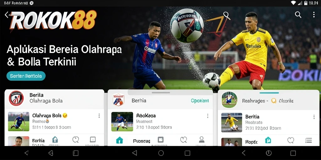 Antarmuka aplikasi ROKOK88 menampilkan berita olahraga bola yang lengkap.